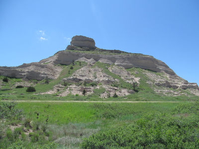 Figure 2.15: Scotts Bluff exposes 225 meters (740 feet) of Paleogene-Neogene terrestrial sediments, including sandstone, limestone, and volcanic material.