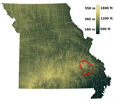 Figure 4.11: The geographic location of the Saint Francois Mountains.