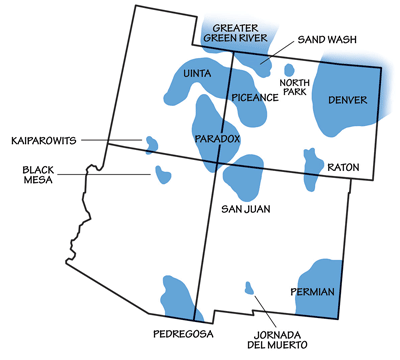 Figure 1.19: Sedimentary basins of the Southwest.