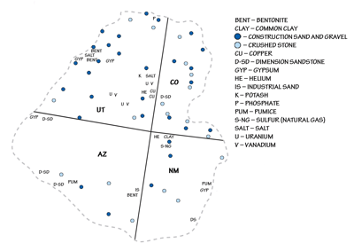 Figure 5.1: Principal mineral resources of the Colorado Plateau region.