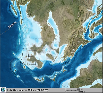 Figure 1.9: The Southwestern US during the late Devonian, approximately 375 million years ago.