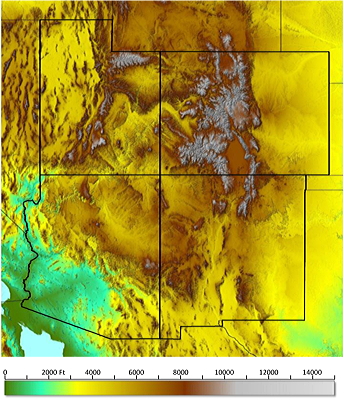 Figure 4.5: Elevation map of the Southwest.