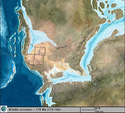 Figure 1.14: The Southwestern US during the Jurassic, approximately 170 million years ago.