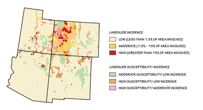 Figure 9.2: Landslide incidence and risk in the Southwestern US.