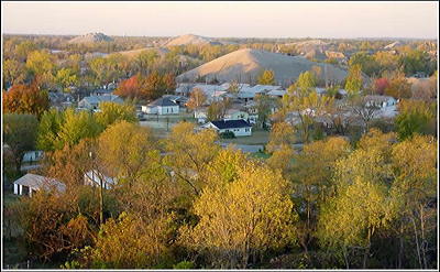 Figure 5.14: Residential area in Ottawa County, Oklahoma near the Tar Creek site. Note the proximity of several large lead-contaminated chat piles.