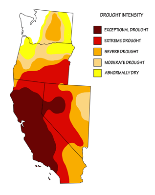 Figure 10.30: Drought severity in the contiguous Western states, as of August 2014.