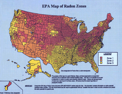 Figure 9.24: Radon zone map of the US. (Note: Zone 1 contains the highest radon levels.)