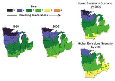 Figure 10.2: Shifts in USDA Hardiness Zones as a result of climate change.