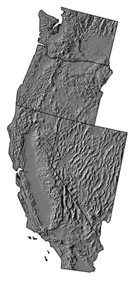 Figure 4.2: Digital shaded relief map of the contiguous Western States.