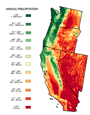 Figure 9.9: Mean annual precipitation for the West Coast.