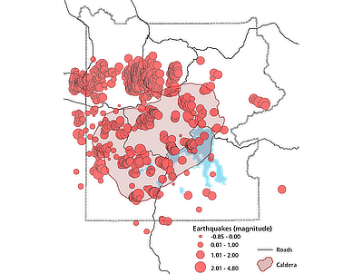 Figure 10.7: Earthquakes in Yellowstone National Park, 2014. Approximately 2000 earthquakes occurred during the course of the year.